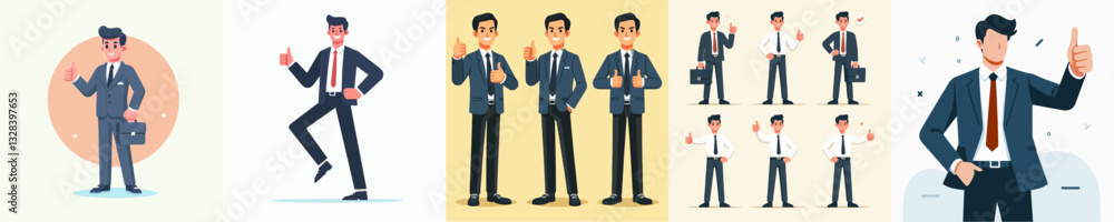 Career man with thumb vector set image Career man with thumb vector set image
