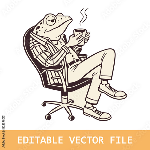 coffee time in frog, frog vector illustration