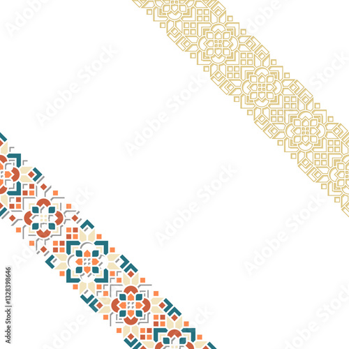 Islamic Geometric Diagonal Ornament with Shadow and Silhouette Textured