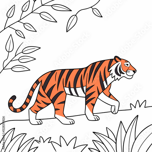 tiger outline art in color book art