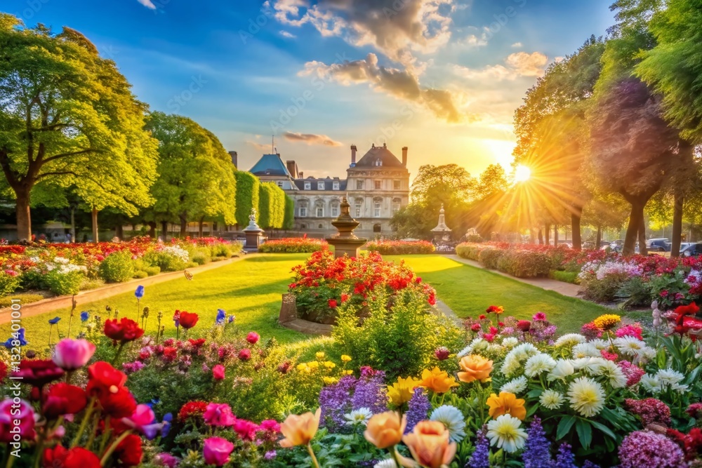 Obraz premium Spring in Paris: Luxembourg Gardens Bokeh Photography, Scenic Parisian Landmark