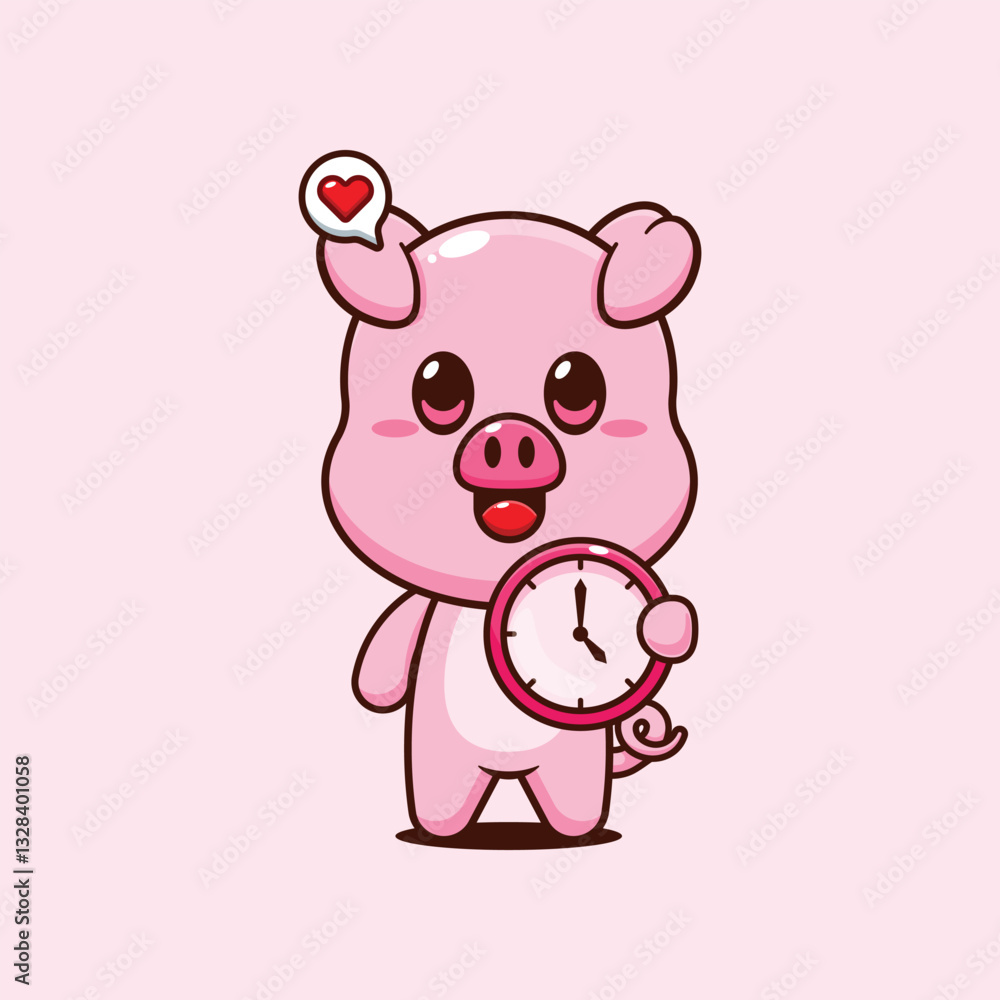 Pig cartoon vector illustration with clock Pig cartoon vector illustration with clock