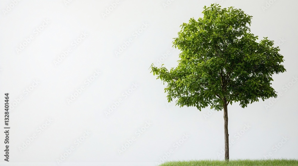 Lush green tree standing alone against white background Lush green tree standing alone against white background