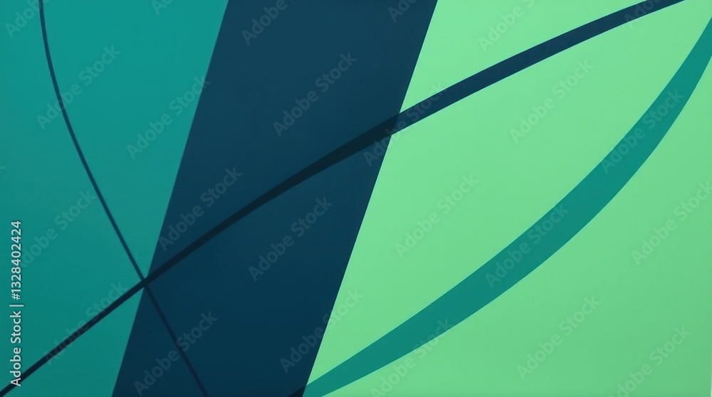 Abstract Geometric Design with Teal and Green Intersecting Shapes