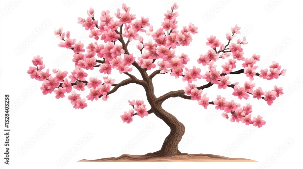 Obraz premium Pink cherry blossom tree, spring, isolated, white background, nature design