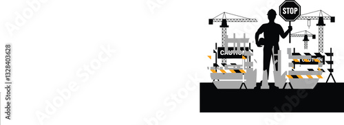 Wallpaper Mural Black Silhouette Vector of Under Construction Icons and Safety Signs Torontodigital.ca