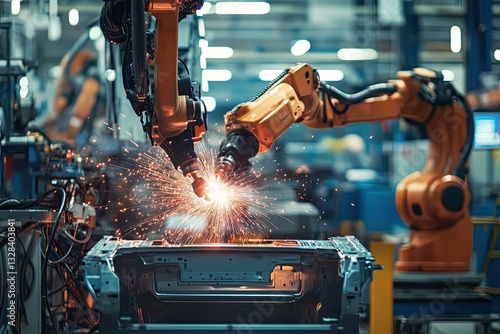 Industrial robots welding car parts