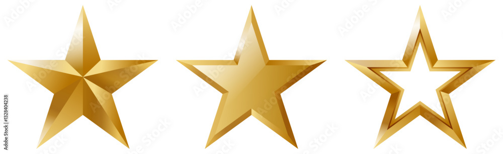 Premium Golden Star Variations: Faceted, Smooth, and Outlined - Isolated Set Premium Golden Star Variations: Faceted, Smooth, and Outlined - Isolated Set