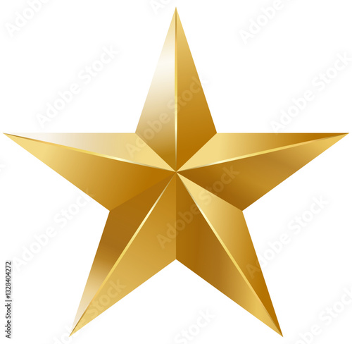 Geometrical or Faceted 3D Golden Star Detailed Isolated Graphic