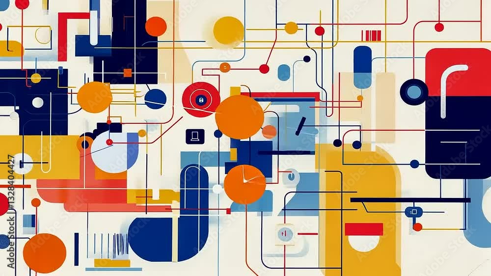 Abstract geometric composition with colorful shapes and lines creating a modern art background Abstract geometric composition with colorful shapes and lines creating a modern art background