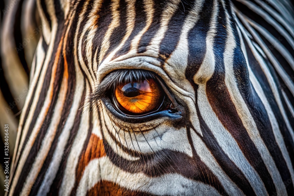 Fototapeta premium Striking Zebra Eye Close-Up: Wild Animal Portrait Photography