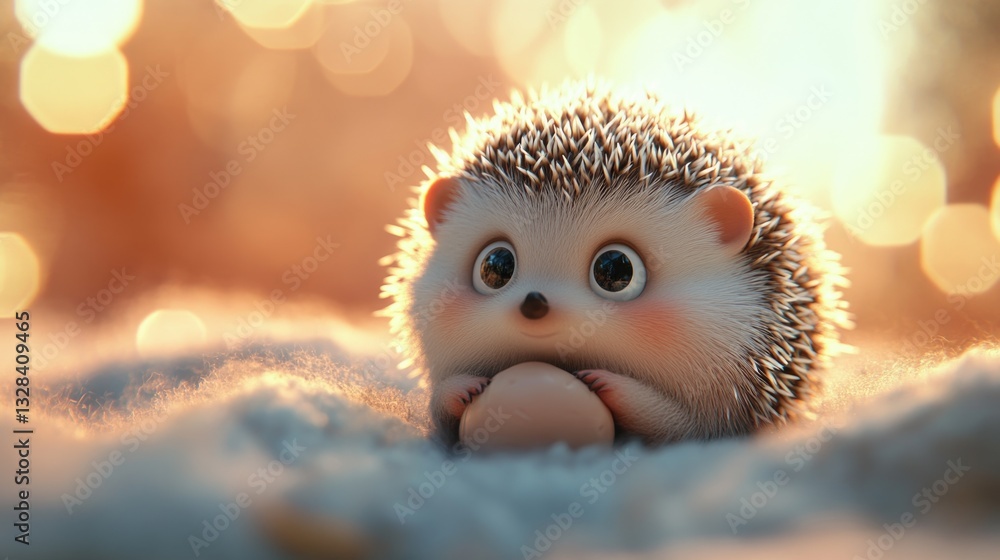 A Cute Animated Hedgehog Holding Something In A Winter Scene A Cute Animated Hedgehog Holding Something In A Winter Scene