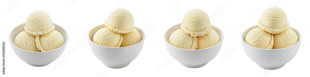 Simple Vanilla Ice Cream in White Bowl, Cut Out Set Simple Vanilla Ice Cream in White Bowl, Cut Out Set