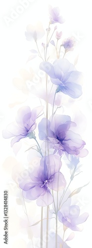Elegant Flower Illustration with Purple Watercolor Blooms on White Background