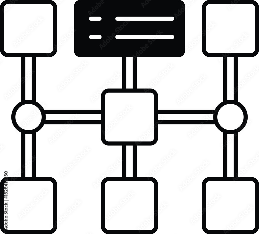 drawing of a network of boxes with circles in the middle drawing of a network of boxes with circles in the middle