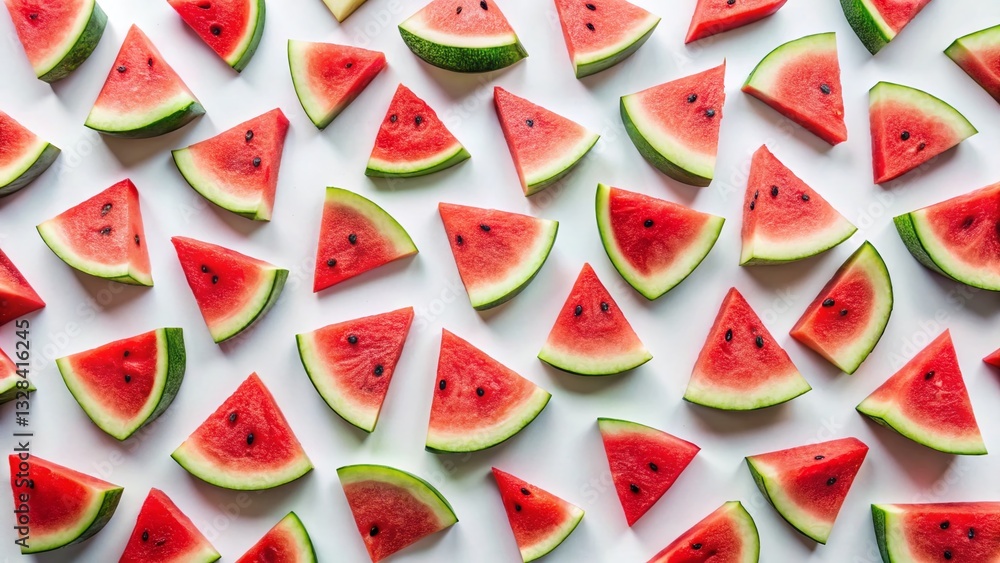 Summer Watermelon Flat Lay: Vibrant Red Slices on Blue Background Summer Watermelon Flat Lay: Vibrant Red Slices on Blue Background