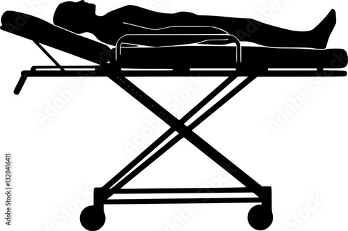 vector silhouette of a person lying on a gurney on a white background .