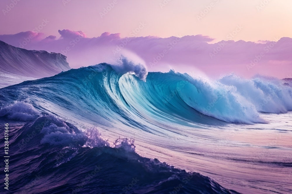 Fototapeta premium Abstract Flowing Waves in Vibrant Purple and Blue – Digital Art with Smooth Curves and Depth