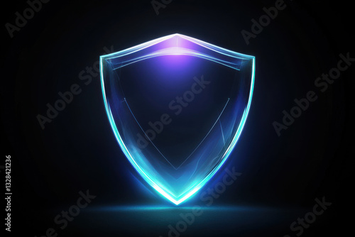 Security concept. Glowing shield icon. Modern futuristic technology background