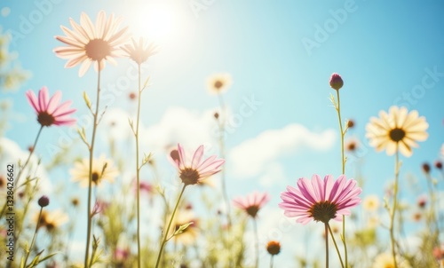 Colorful flowers in bright sunlight