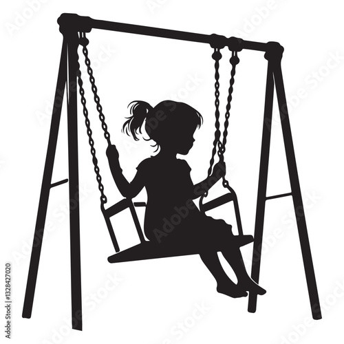 Silhouette of a girl enjoying swing in a playground