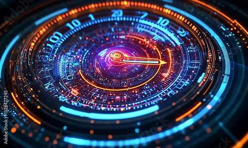 Wallpaper Mural Futuristic Neon Speedometer, Digital Dashboard, Glowing Interface, SciFi Tech Torontodigital.ca