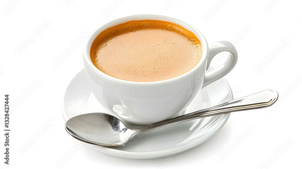 Cup of fresh brewed espresso with a spoon Cup of fresh brewed espresso with a spoon