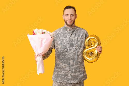 Young male soldier with bal...