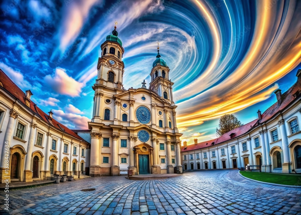 Obraz premium Surreal Baroque Architecture: St. Florian Abbey Facade, Distorted Perspective