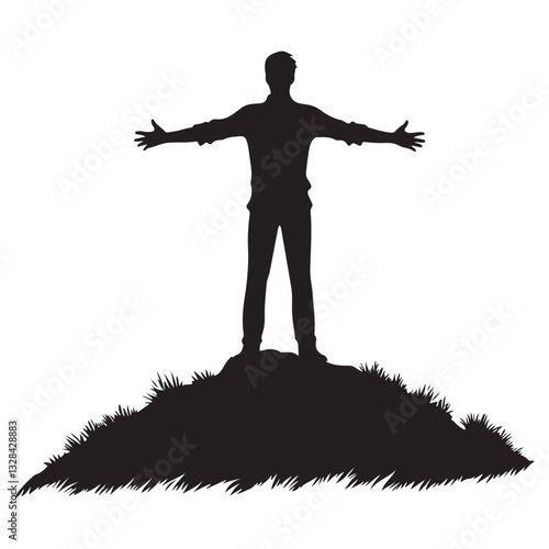 Silhouette of Man on Hilltop Enjoying Nature and Freedom