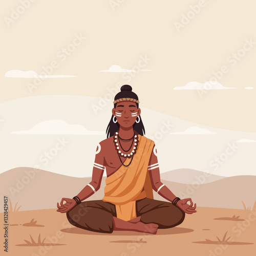 Man Meditating Outdoors in Lotus Position with Traditional Style