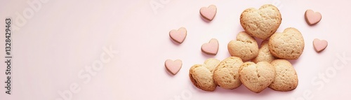 Delightful miniature biscuit bites forming cascading heart shape kitchen food photography soft lighting romantic concept