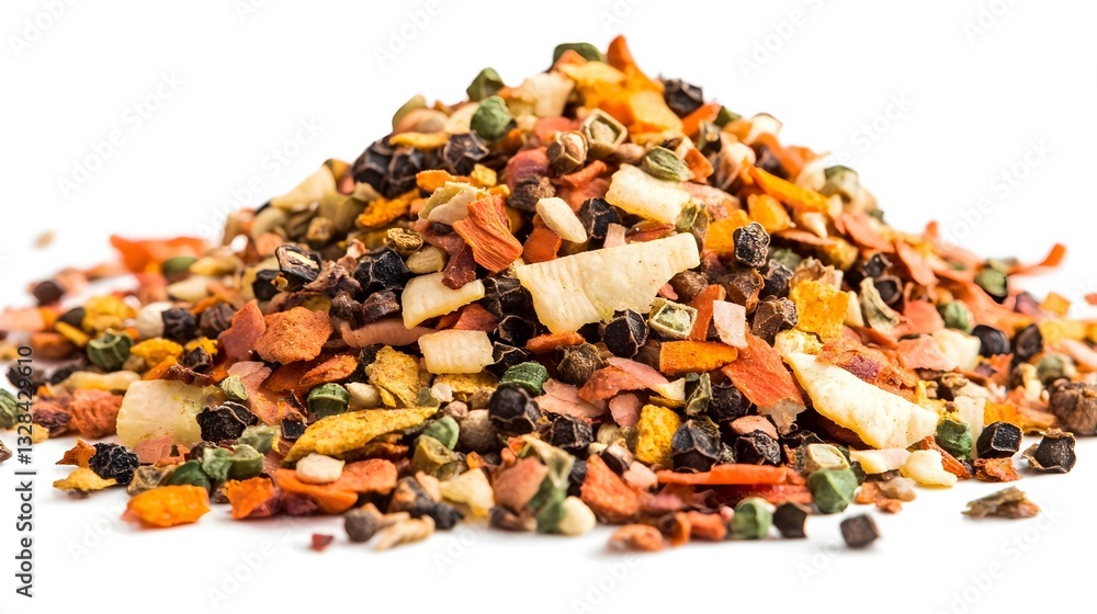 Dry chopped vegetables mix spices pile isolated