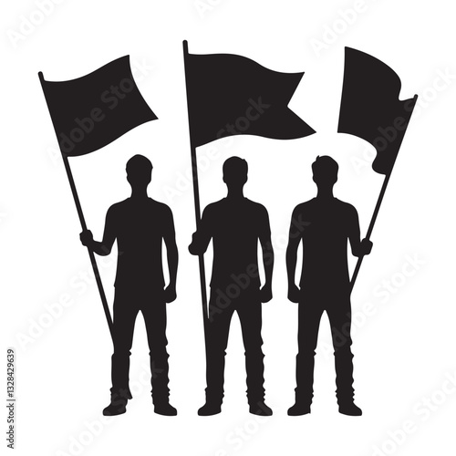 Protest March Silhouette People Holding Flags Demonstration Activism Illustration