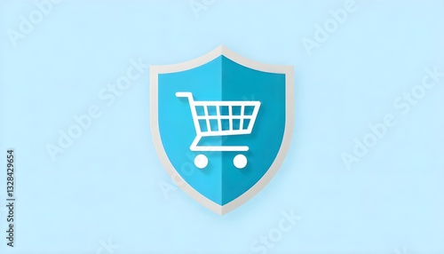 A stylized graphic of a shield protecting a shopping cart, representing consumer protection and safety