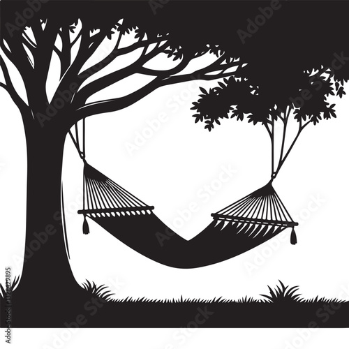 Relaxing Hammock Under a Shady Tree Silhouette Vector Graphic Design