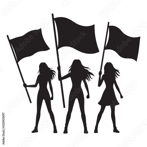 Silhouette Women Protesting with Flags Empowerment Feminism Demonstration