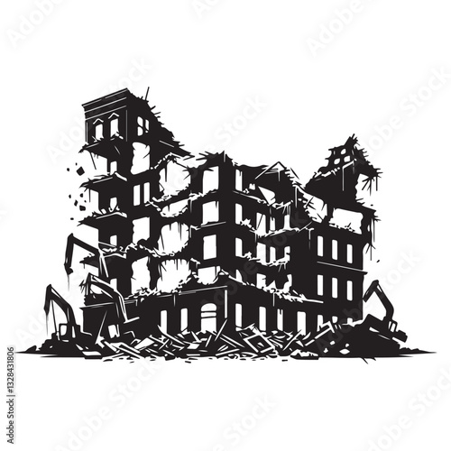 Building Demolition and Urban Renewal Construction Vector Art Image