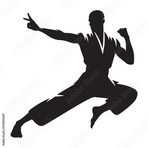 Martial arts silhouette vector illustration of fighter kicking pose