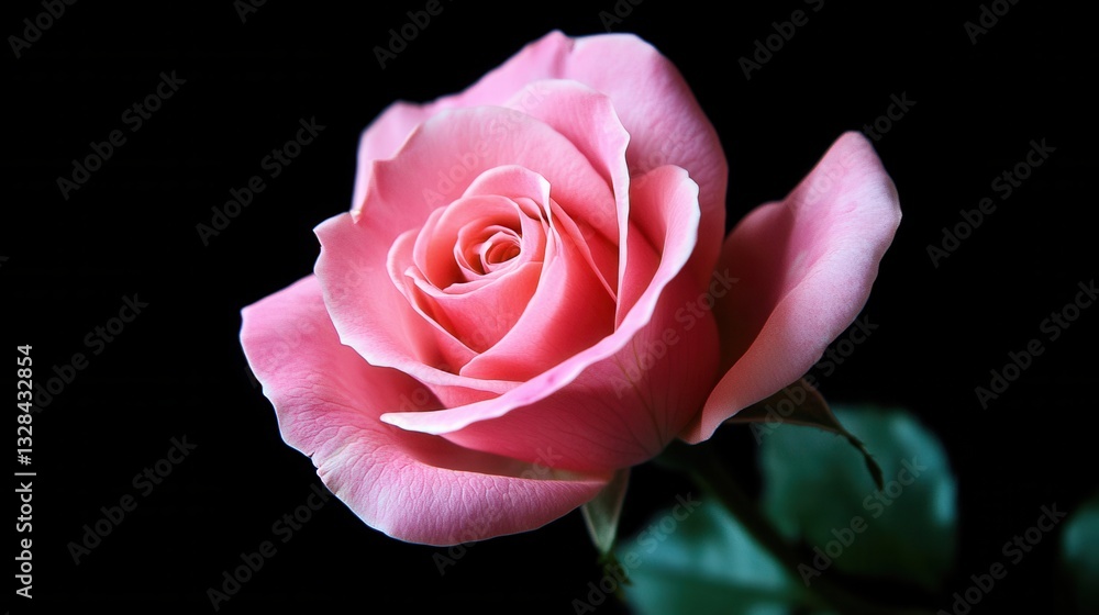 Fototapeta premium Elegant Pink Rose Bloom Against Black Background