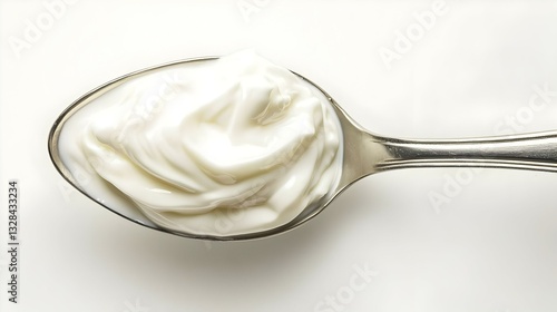 Obraz na płótnie Spoon of fresh greek yogurt on white background w salonie
