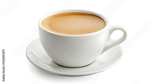Hot Coffee in White Mug Isolated on White Background