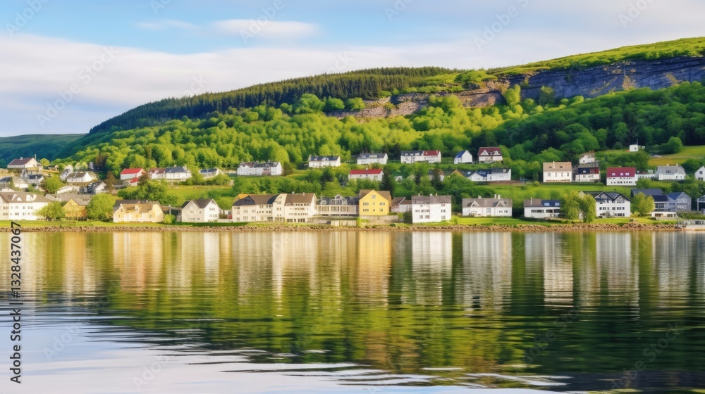 Obraz premium Picturesque coastal town reflecting in calm waters