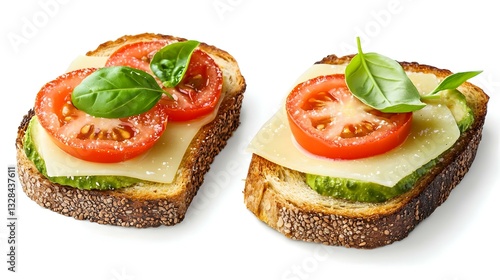 Obraz na płótnie Avocado toast with tomatoes and cheese isolated w salonie