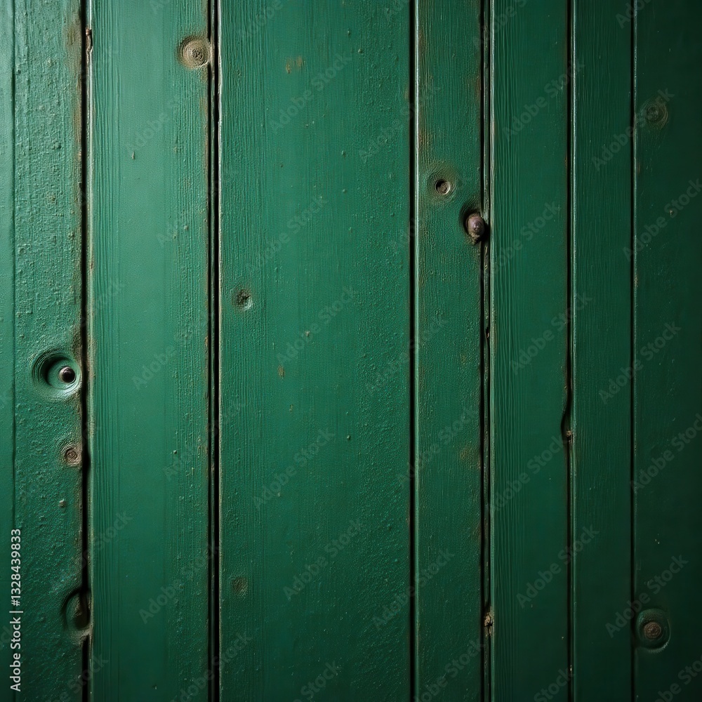 Fototapeta premium Deep forest green stained antique wood planks, aged, green tint