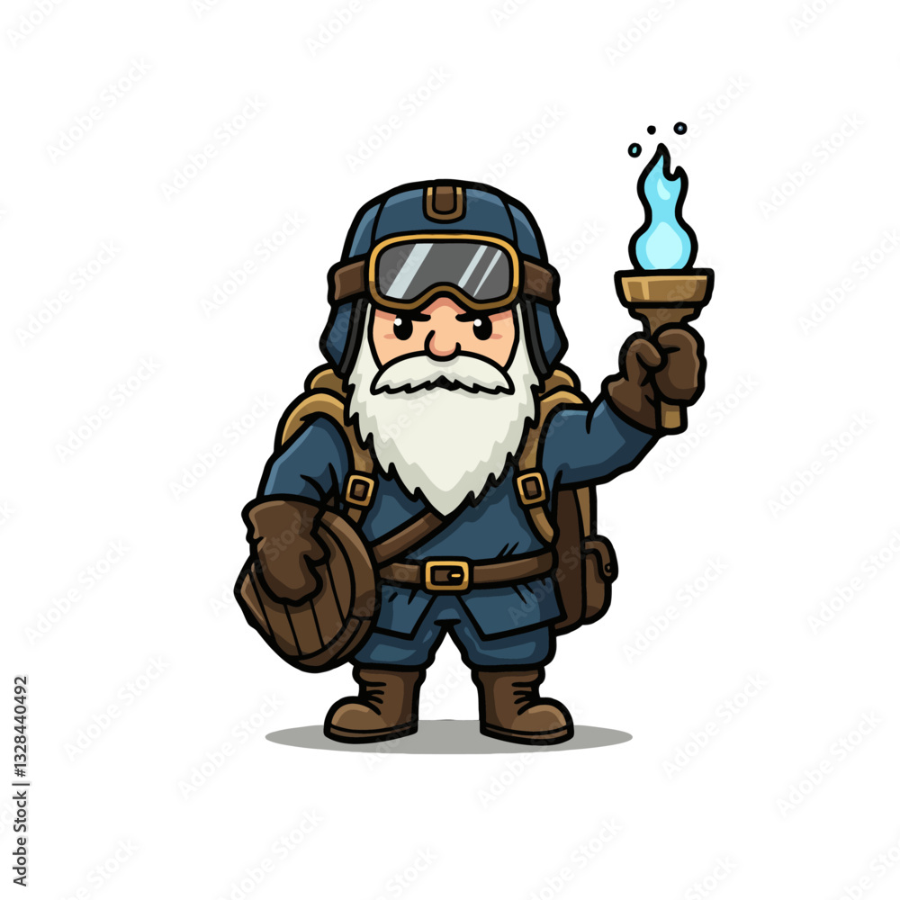 Fototapeta premium Bearded Adventurer with Torch and Shield
