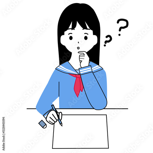 勉強中に疑問点が出てきた女の子の学生のイラスト