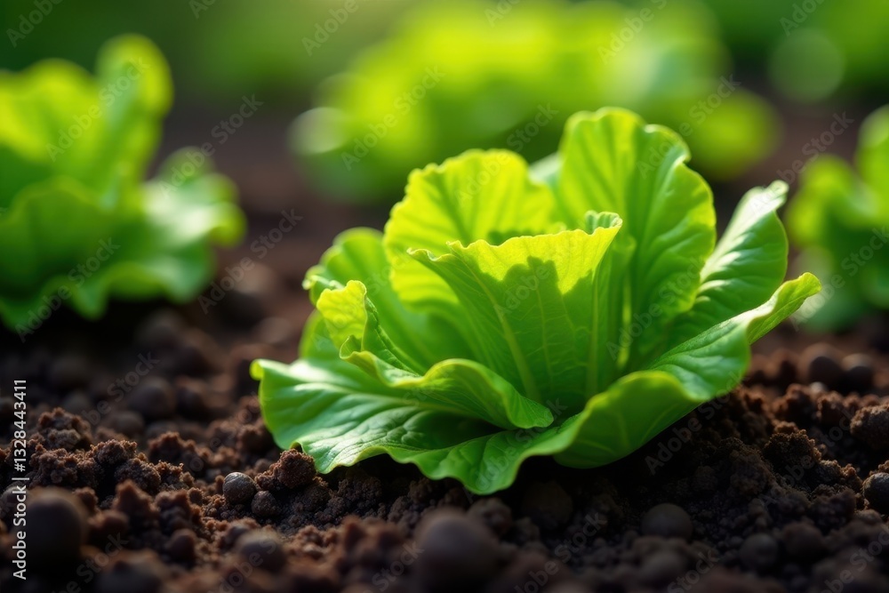 Green lettuce leaves being carefully picked from the earth , organic, plant, hands Green lettuce leaves being carefully picked from the earth , organic, plant, hands