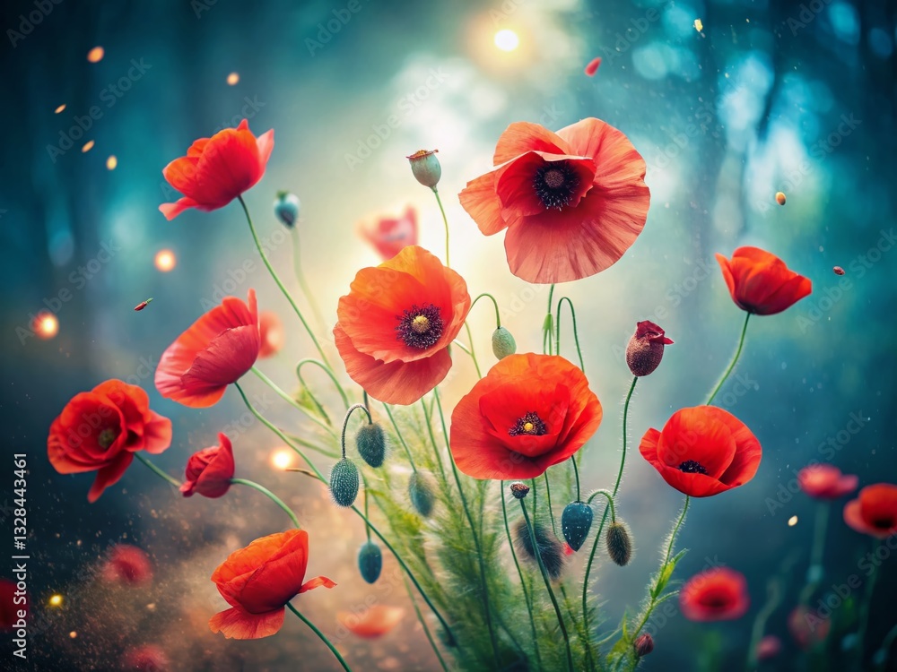 Obraz premium Surreal Poppy Bouquet Replacing Memories: Solace and Remembrance
