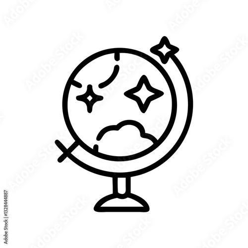 Celestial globe with stars and constellations line art icon